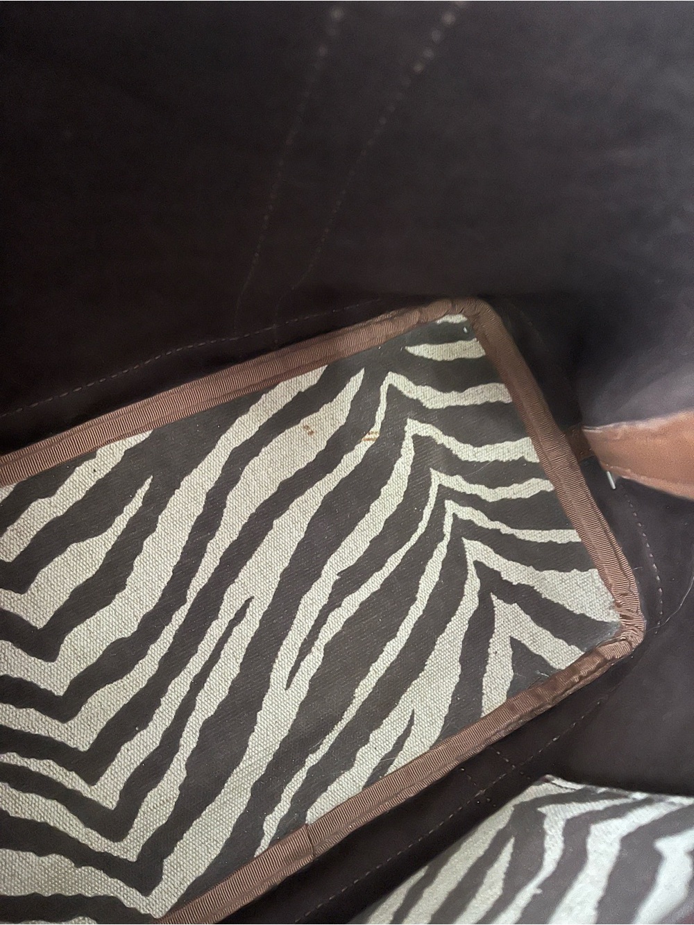 Michael Kors Black and White Zebra Canvas Tote with Brown Leather Trim - Picture 12 of 14